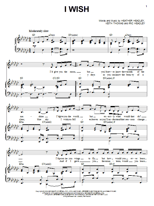 Heather Headley I Wish sheet music notes and chords arranged for Piano, Vocal & Guitar Chords (Right-Hand Melody)