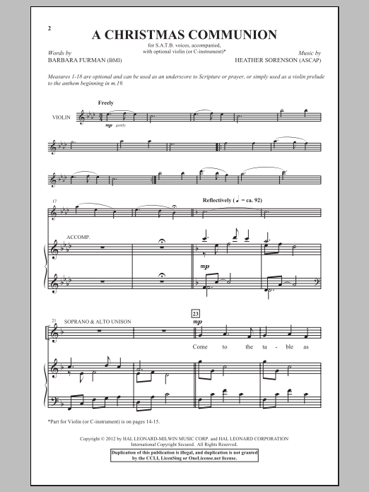 Heather Sorenson A Christmas Communion sheet music notes and chords arranged for SATB Choir