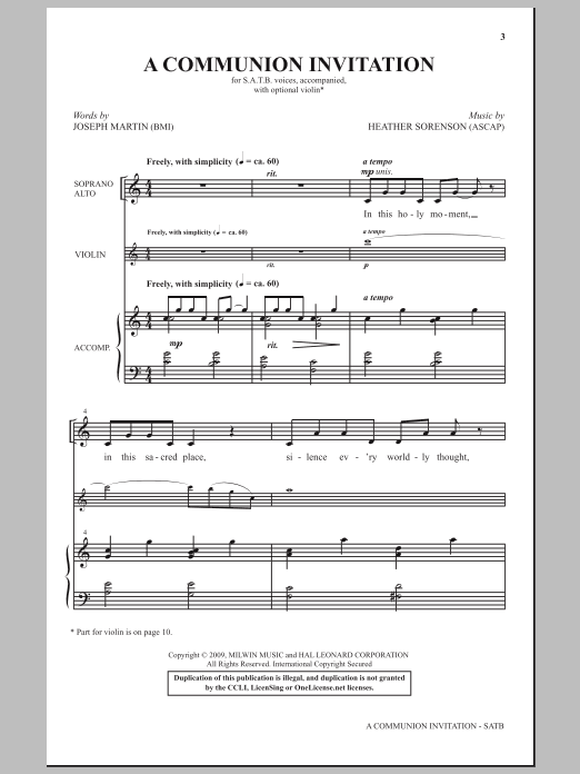 Heather Sorenson A Communion Invitation sheet music notes and chords arranged for SATB Choir