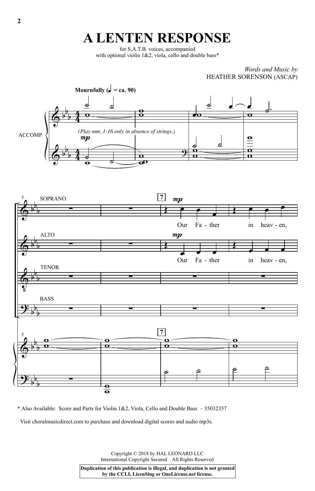 Heather Sorenson A Lenten Response sheet music notes and chords arranged for SATB Choir