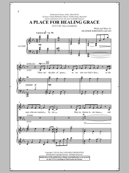 Heather Sorenson A Place For Healing Grace sheet music notes and chords arranged for SATB Choir