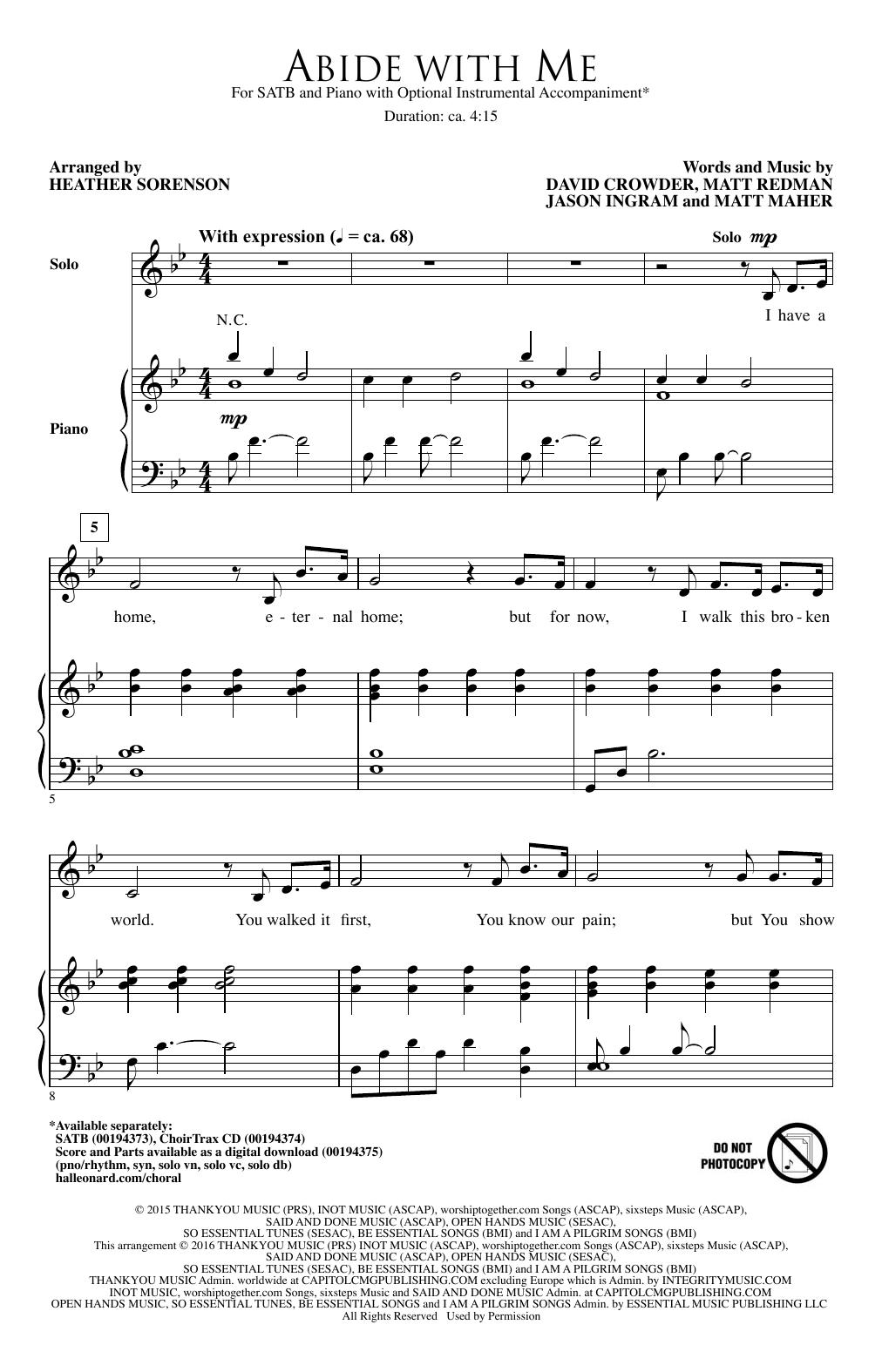 Heather Sorenson Abide With Me sheet music notes and chords arranged for SATB Choir