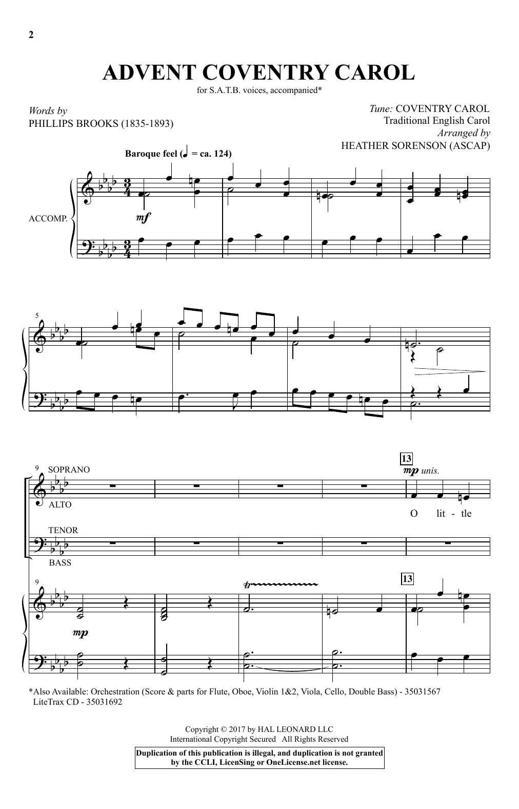 Heather Sorenson Advent Coventry Carol sheet music notes and chords arranged for SATB Choir