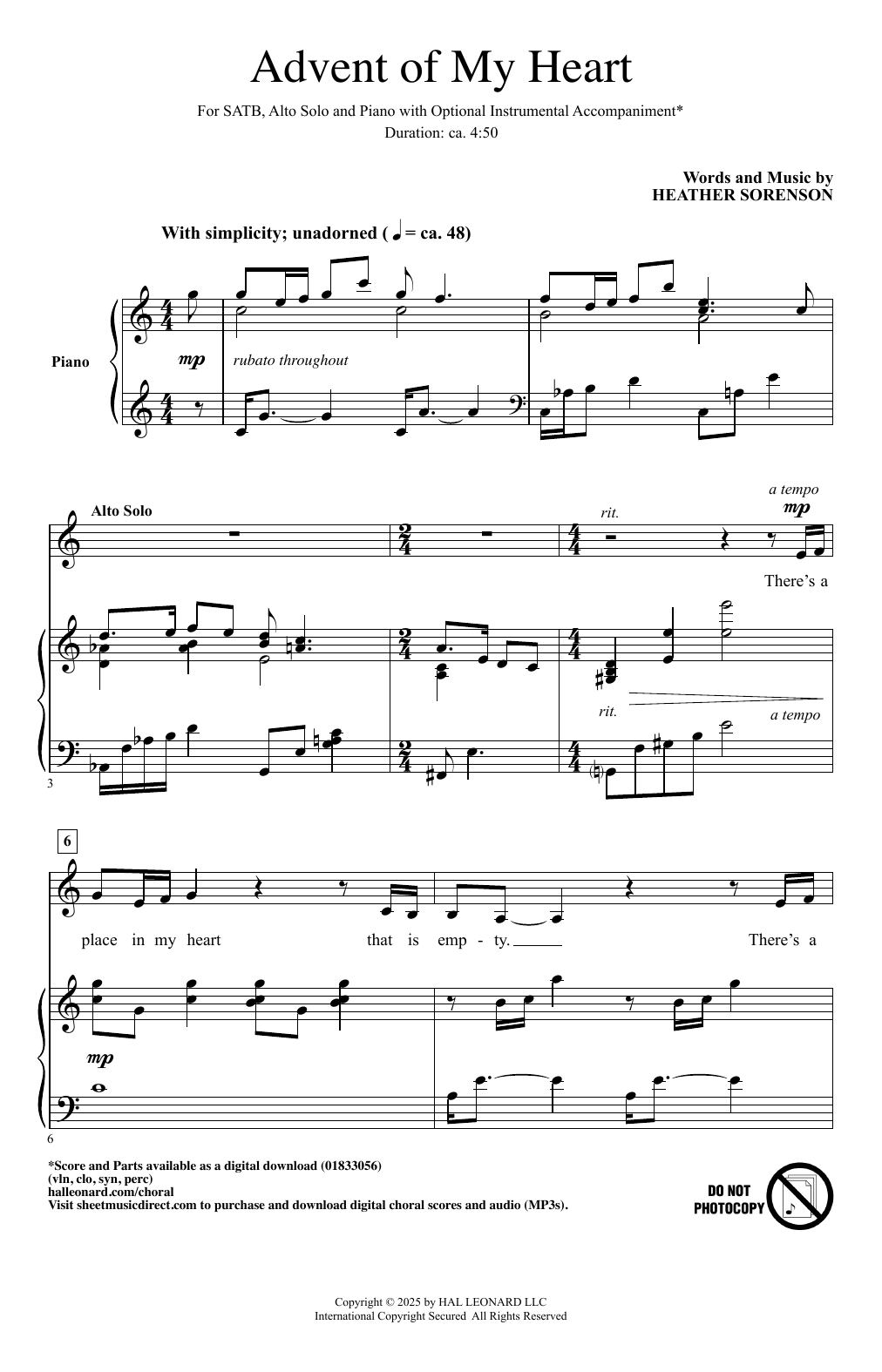 Heather Sorenson Advent of My Heart sheet music notes and chords arranged for SATB Choir