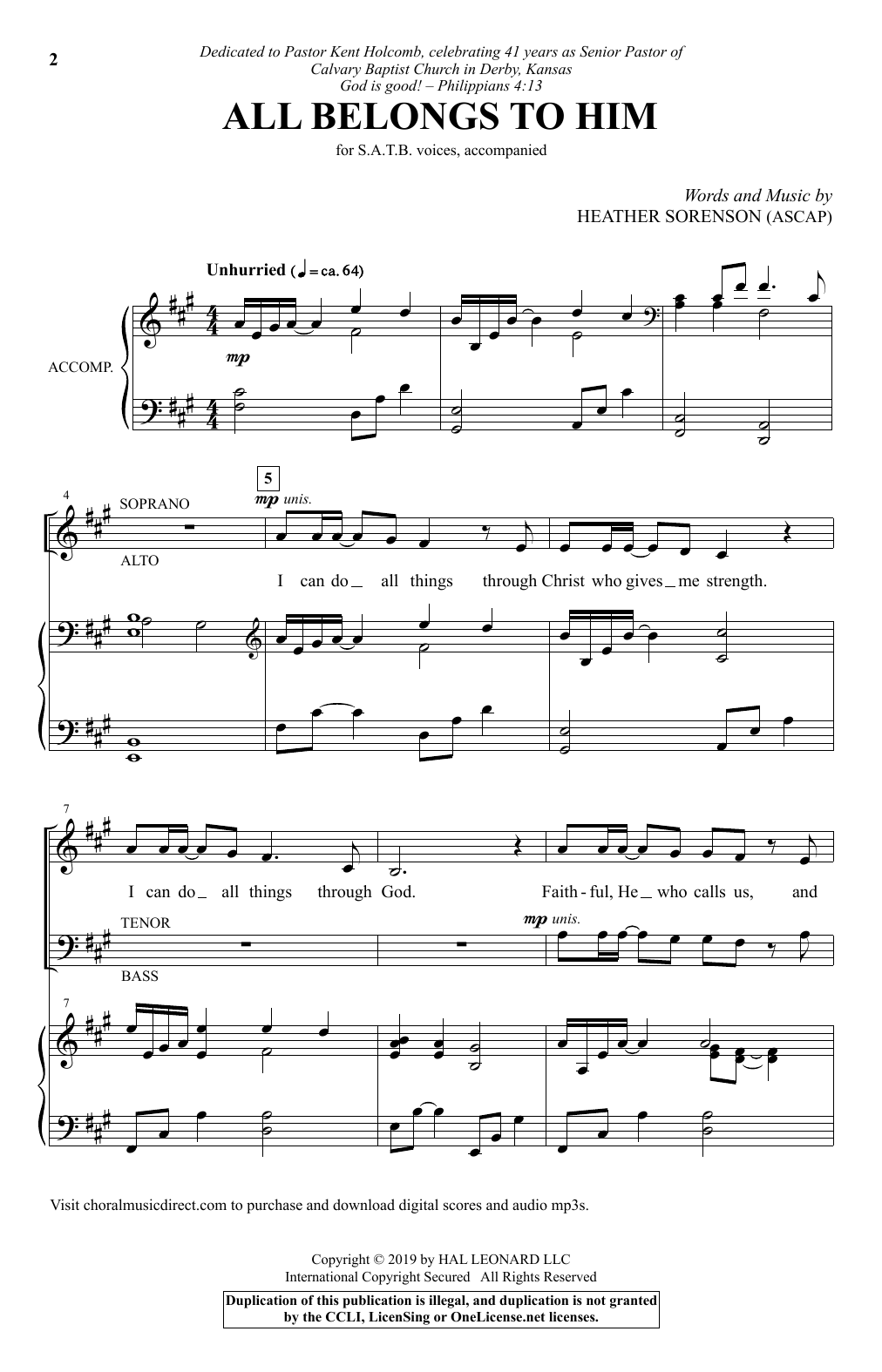 Heather Sorenson All Belongs To Him sheet music notes and chords arranged for SATB Choir