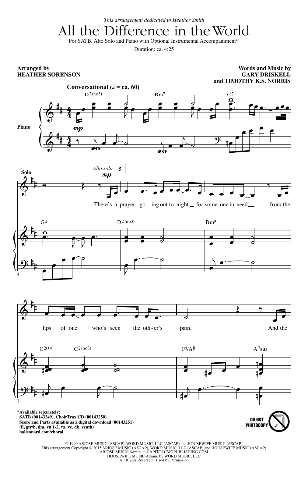 Heather Sorenson All The Difference In The World sheet music notes and chords arranged for SATB Choir