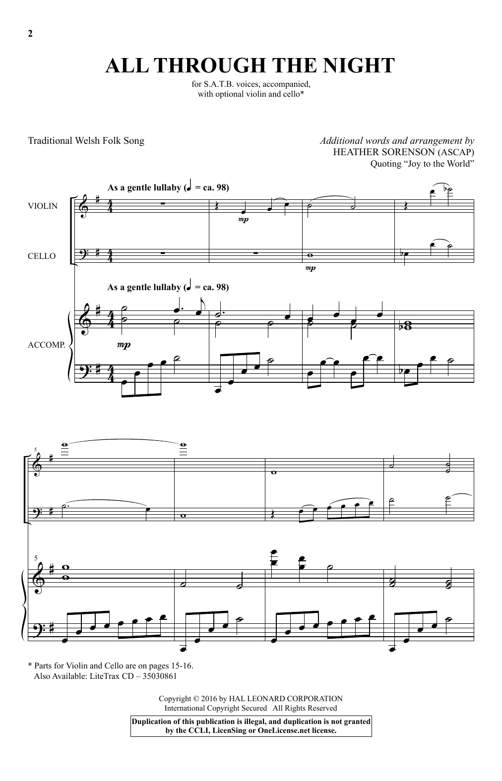 Heather Sorenson All Through The Night sheet music notes and chords arranged for SATB Choir