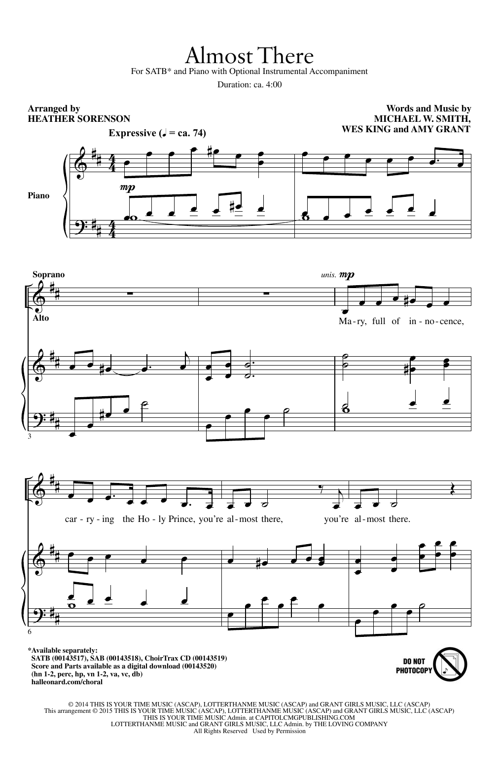 Heather Sorenson Almost There sheet music notes and chords arranged for SAB Choir