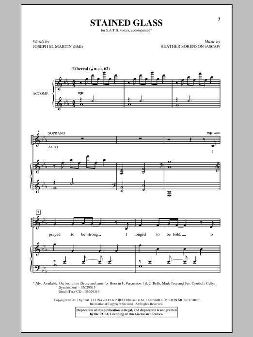 Heather Sorenson and Joseph M. Martin Stained Glass sheet music notes and chords arranged for SATB Choir