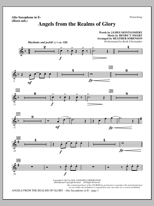 Heather Sorenson Angels From The Realms Of Glory - Alto Sax (sub. Horn) sheet music notes and chords arranged for Choir Instrumental Pak