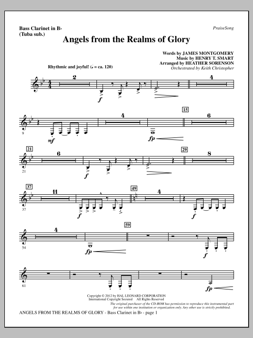 Heather Sorenson Angels From The Realms Of Glory - Bass Clarinet (sub. Tuba) sheet music notes and chords arranged for Choir Instrumental Pak