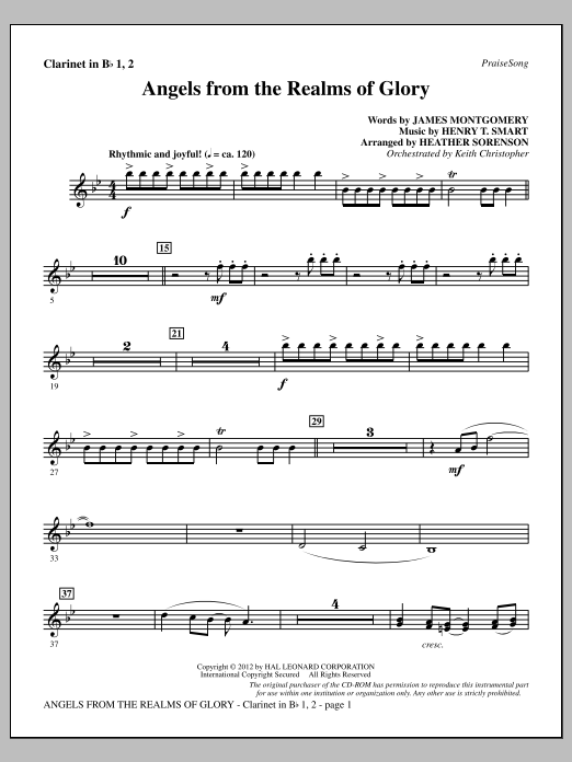 Heather Sorenson Angels From The Realms Of Glory - Bb Clarinet 1 & 2 sheet music notes and chords arranged for Choir Instrumental Pak