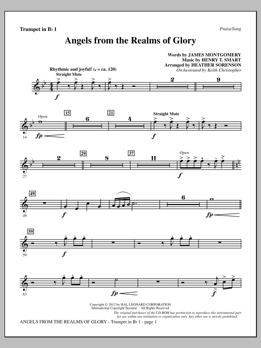 Heather Sorenson Angels From The Realms Of Glory - Bb Trumpet 1 sheet music notes and chords arranged for Choir Instrumental Pak