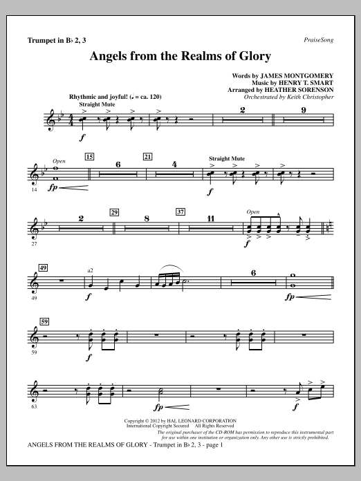 Heather Sorenson Angels From The Realms Of Glory - Bb Trumpet 2,3 sheet music notes and chords arranged for Choir Instrumental Pak