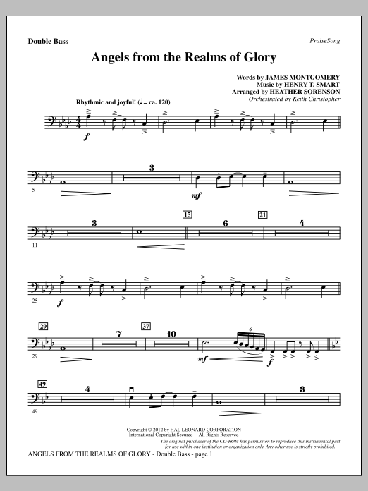 Heather Sorenson Angels From The Realms Of Glory - Double Bass sheet music notes and chords arranged for Choir Instrumental Pak