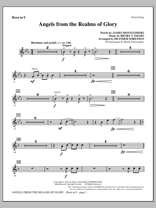 Heather Sorenson Angels From The Realms Of Glory - F Horn sheet music notes and chords arranged for Choir Instrumental Pak
