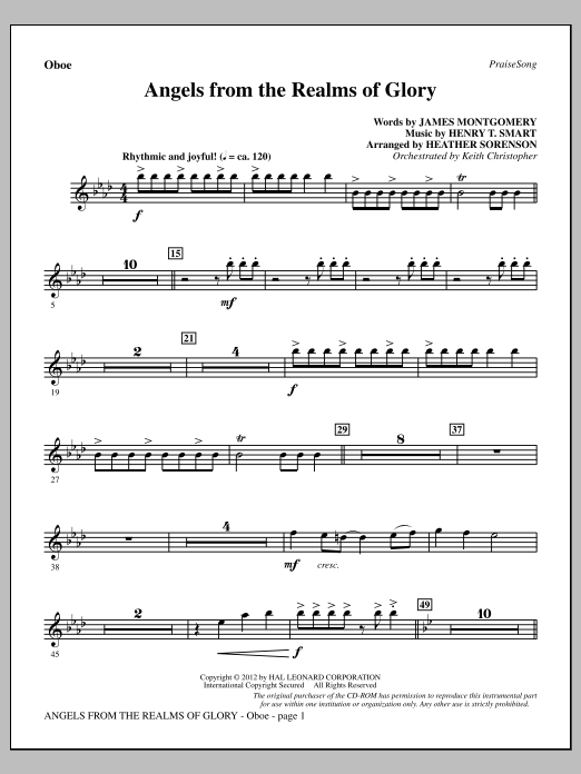 Heather Sorenson Angels From The Realms Of Glory - Oboe sheet music notes and chords arranged for Choir Instrumental Pak