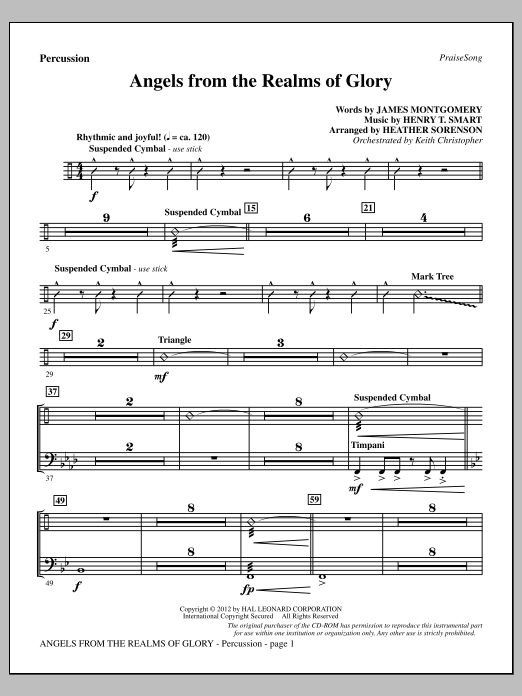 Heather Sorenson Angels From The Realms Of Glory - Percussion sheet music notes and chords arranged for Choir Instrumental Pak