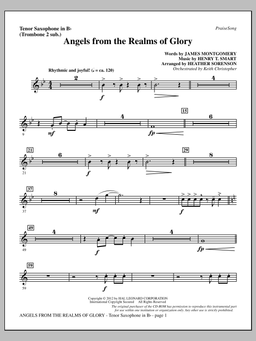 Heather Sorenson Angels From The Realms Of Glory - Tenor Sax (sub. Tbn 2) sheet music notes and chords arranged for Choir Instrumental Pak