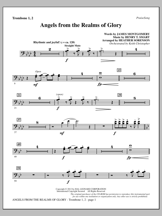 Heather Sorenson Angels From The Realms Of Glory - Trombone 1 & 2 sheet music notes and chords arranged for Choir Instrumental Pak