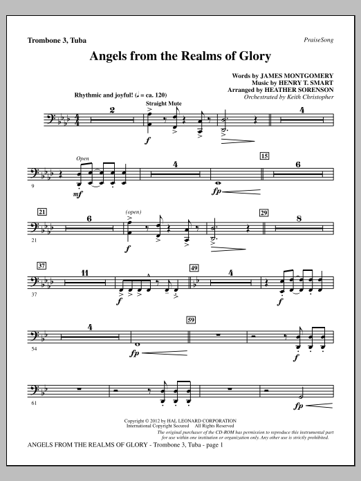Heather Sorenson Angels From The Realms Of Glory - Trombone 3/Tuba sheet music notes and chords arranged for Choir Instrumental Pak