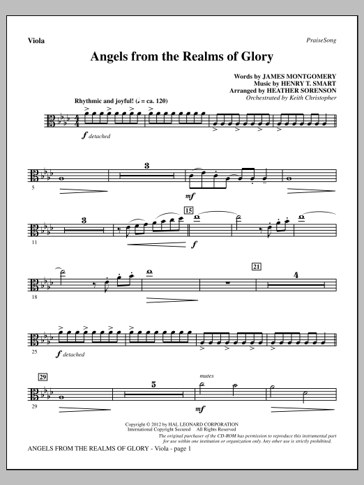 Heather Sorenson Angels From The Realms Of Glory - Viola sheet music notes and chords arranged for Choir Instrumental Pak
