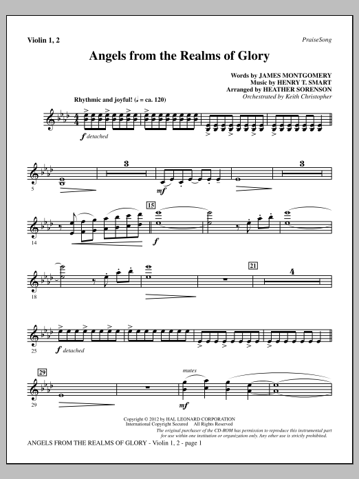 Heather Sorenson Angels From The Realms Of Glory - Violin 1, 2 sheet music notes and chords arranged for Choir Instrumental Pak