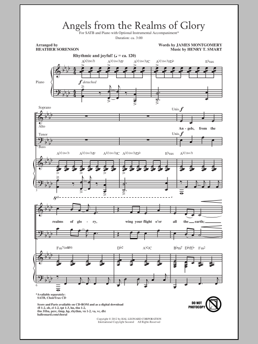 Heather Sorenson Angels From The Realms Of Glory sheet music notes and chords arranged for SATB Choir