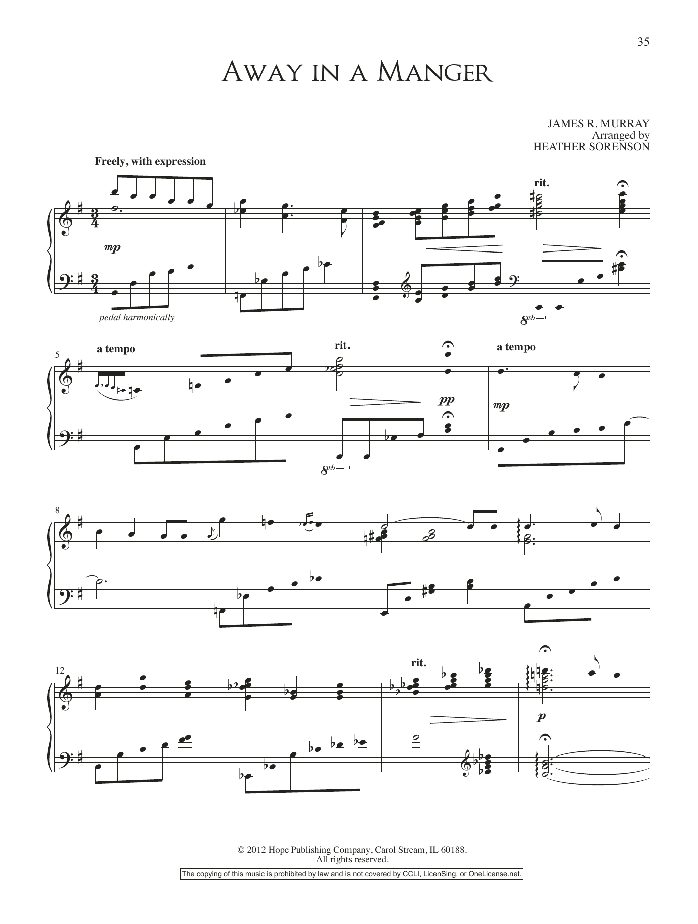 Heather Sorenson Away In A Manger sheet music notes and chords arranged for Piano Solo