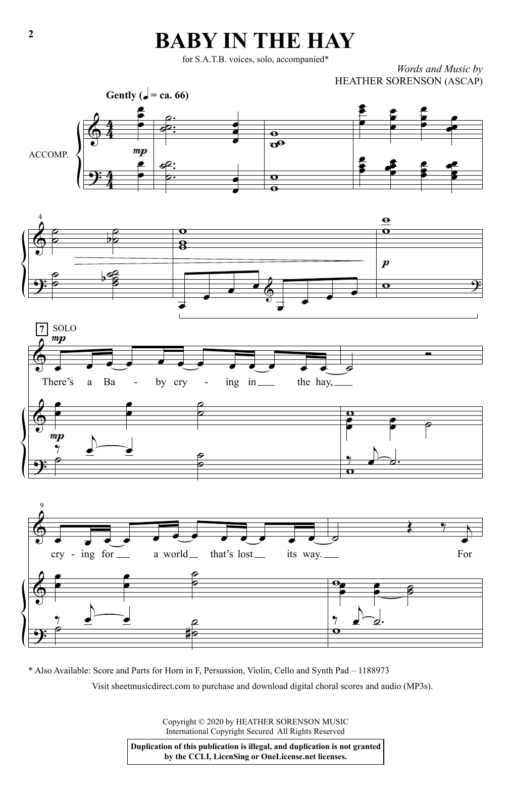 Heather Sorenson Baby In The Hay sheet music notes and chords arranged for SATB Choir