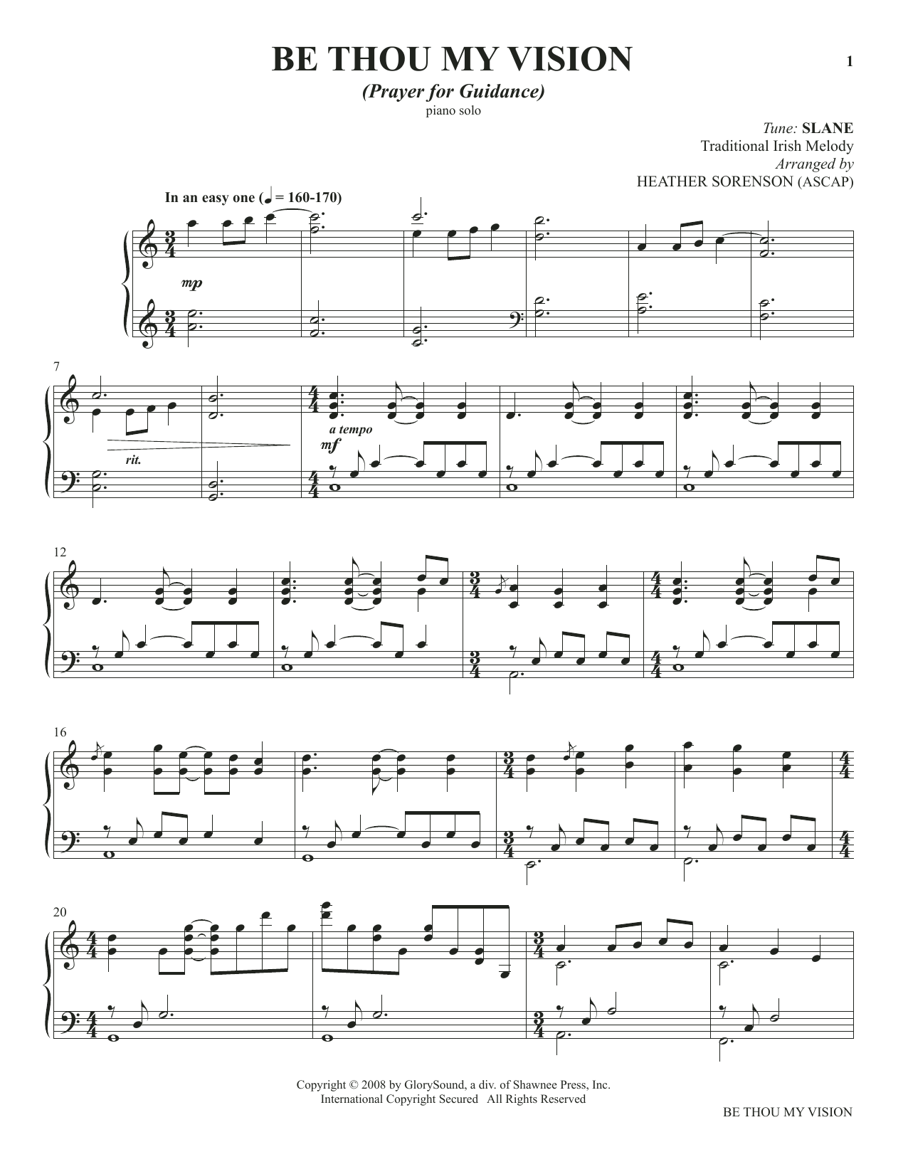 Heather Sorenson Be Thou My Vision (from The Prayer Project) sheet music notes and chords arranged for Piano Solo