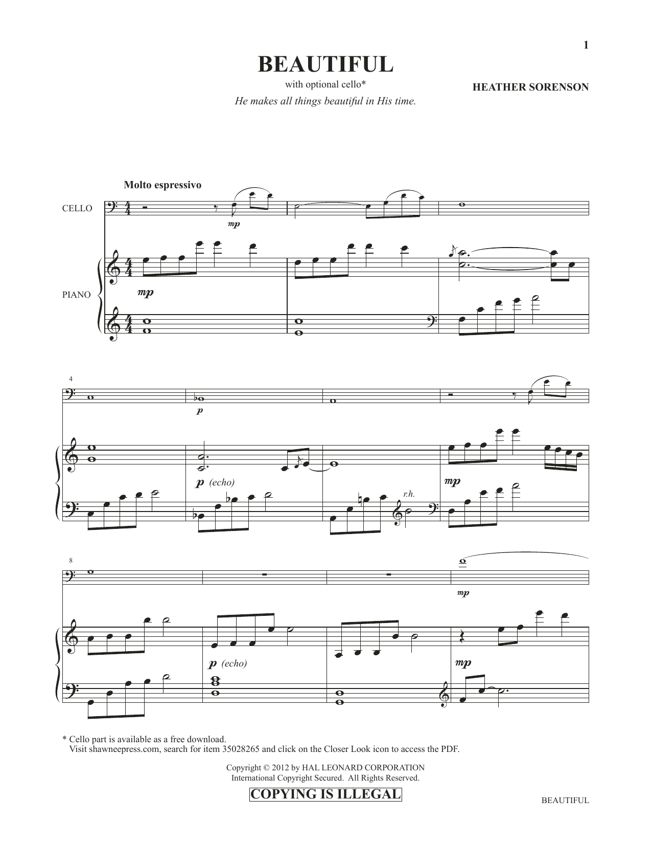 Heather Sorenson Beautiful (from Images: Sacred Piano Reflections) sheet music notes and chords arranged for Piano Solo