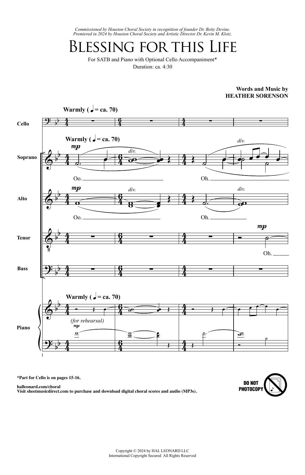 Heather Sorenson Blessing For This Life sheet music notes and chords arranged for SATB Choir