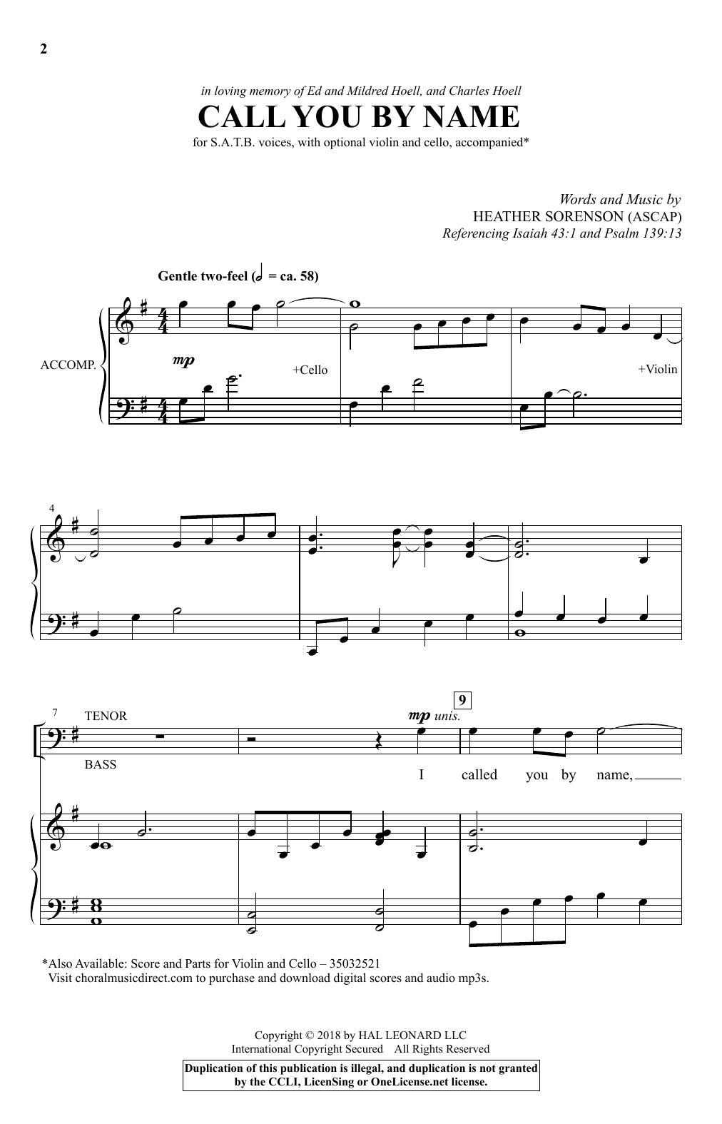 Heather Sorenson Call You By Name sheet music notes and chords arranged for SATB Choir