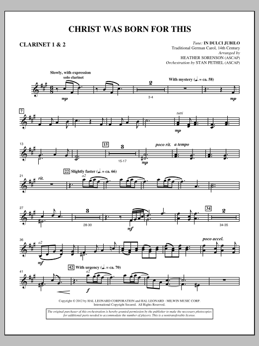 Heather Sorenson Christ Was Born For This - Bb Clarinet 1,2 sheet music notes and chords arranged for Choir Instrumental Pak