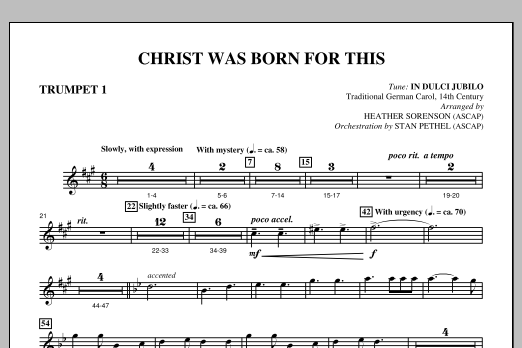 Heather Sorenson Christ Was Born For This - Bb Trumpet 1 sheet music notes and chords arranged for Choir Instrumental Pak
