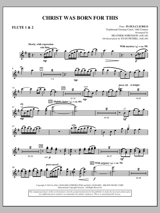 Heather Sorenson Christ Was Born For This - Flute 1 & 2 sheet music notes and chords arranged for Choir Instrumental Pak