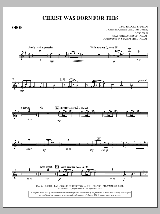 Heather Sorenson Christ Was Born For This - Oboe sheet music notes and chords arranged for Choir Instrumental Pak