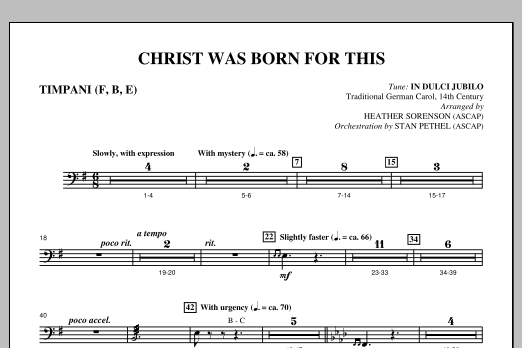 Heather Sorenson Christ Was Born For This - Timpani sheet music notes and chords arranged for Choir Instrumental Pak
