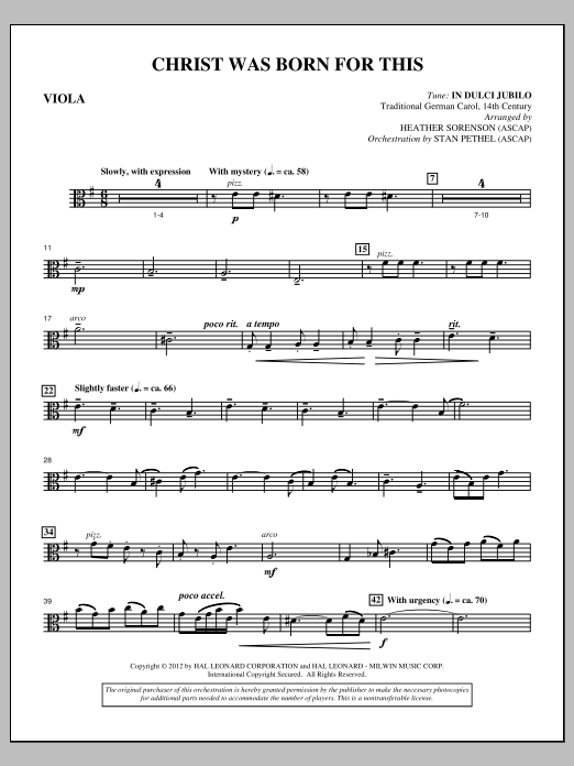 Heather Sorenson Christ Was Born For This - Viola sheet music notes and chords arranged for Choir Instrumental Pak