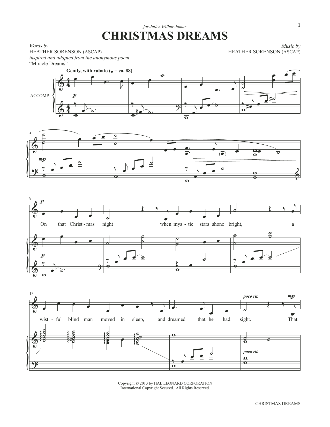 Heather Sorenson Christmas Dreams (from My Alleluia: Vocal Solos for Worship) sheet music notes and chords arranged for Piano & Vocal