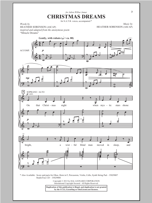 Heather Sorenson Christmas Dreams sheet music notes and chords arranged for SATB Choir