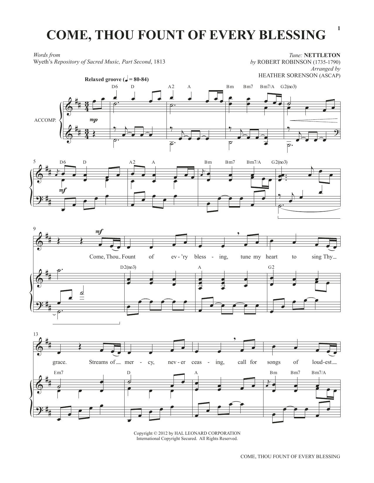 Heather Sorenson Come, Thou Fount Of Every Blessing (from My Alleluia: Vocal Solos for Worship) sheet music notes and chords arranged for Piano & Vocal