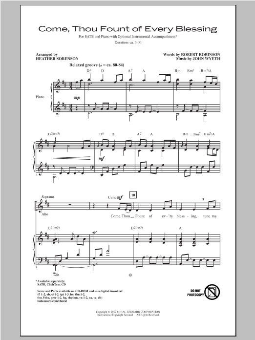 Heather Sorenson Come, Thou Fount of Every Blessing sheet music notes and chords arranged for SATB Choir
