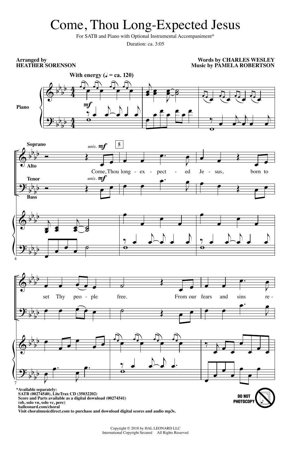 Heather Sorenson Come, Thou Long-Expected Jesus sheet music notes and chords arranged for SATB Choir