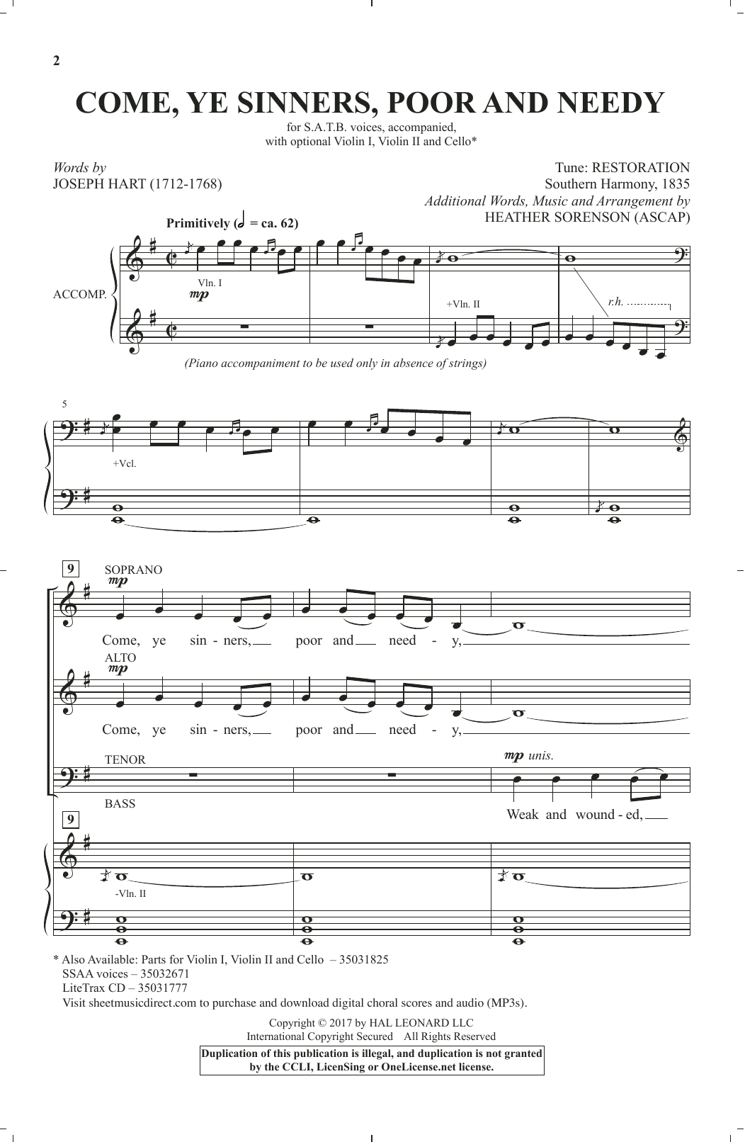 Heather Sorenson Come, Ye Sinners, Poor And Needy sheet music notes and chords arranged for SATB Choir