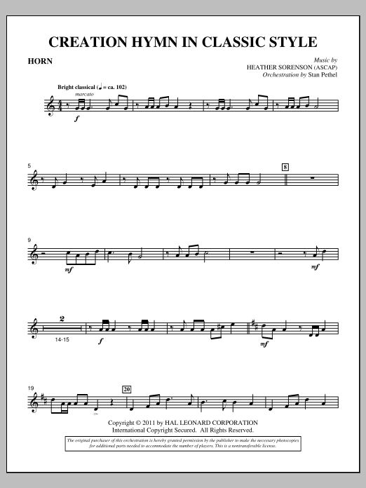 Heather Sorenson Creation Hymn In Classic Style - F Horn sheet music notes and chords arranged for Choir Instrumental Pak
