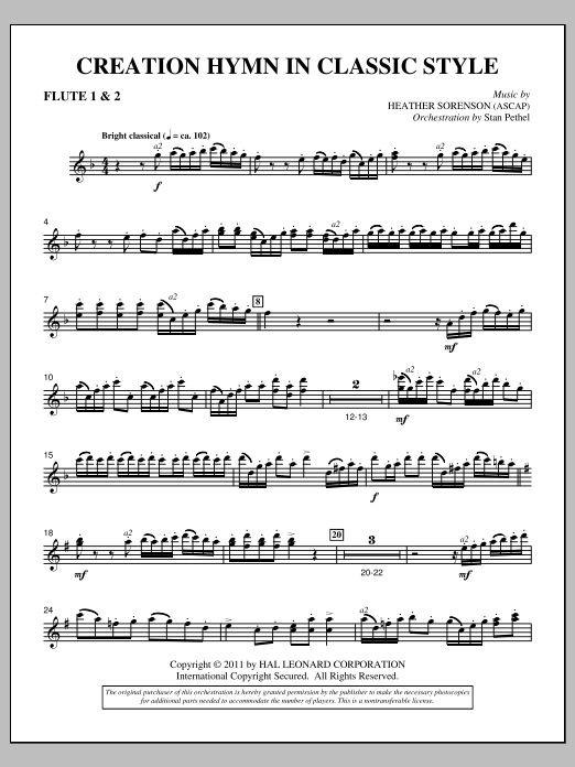 Heather Sorenson Creation Hymn In Classic Style - Flute 1 & 2 sheet music notes and chords arranged for Choir Instrumental Pak