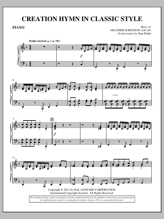 Heather Sorenson Creation Hymn In Classic Style - Piano sheet music notes and chords arranged for Choir Instrumental Pak