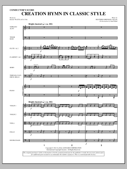 Heather Sorenson Creation Hymn In Classic Style - Score sheet music notes and chords arranged for Choir Instrumental Pak